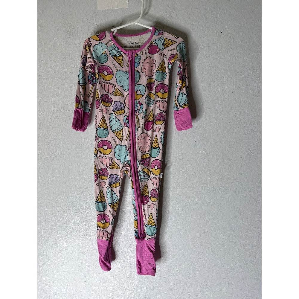 Little Sleepies long sleeve zip‎ romper sweet treat print pink size 6-12 months
